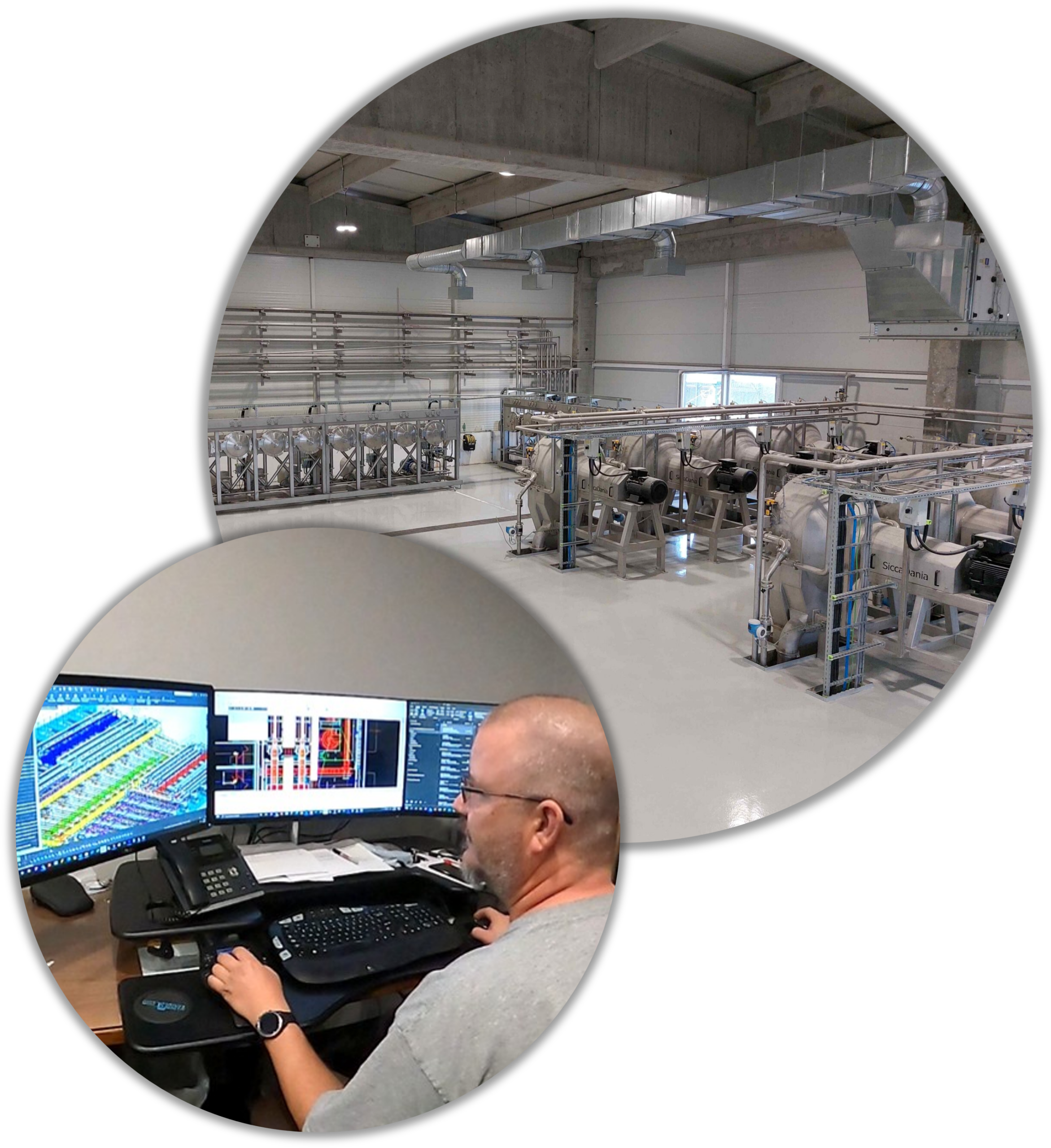 SiccaDania Americas processing facility floor and control room operator monitoring plant data
