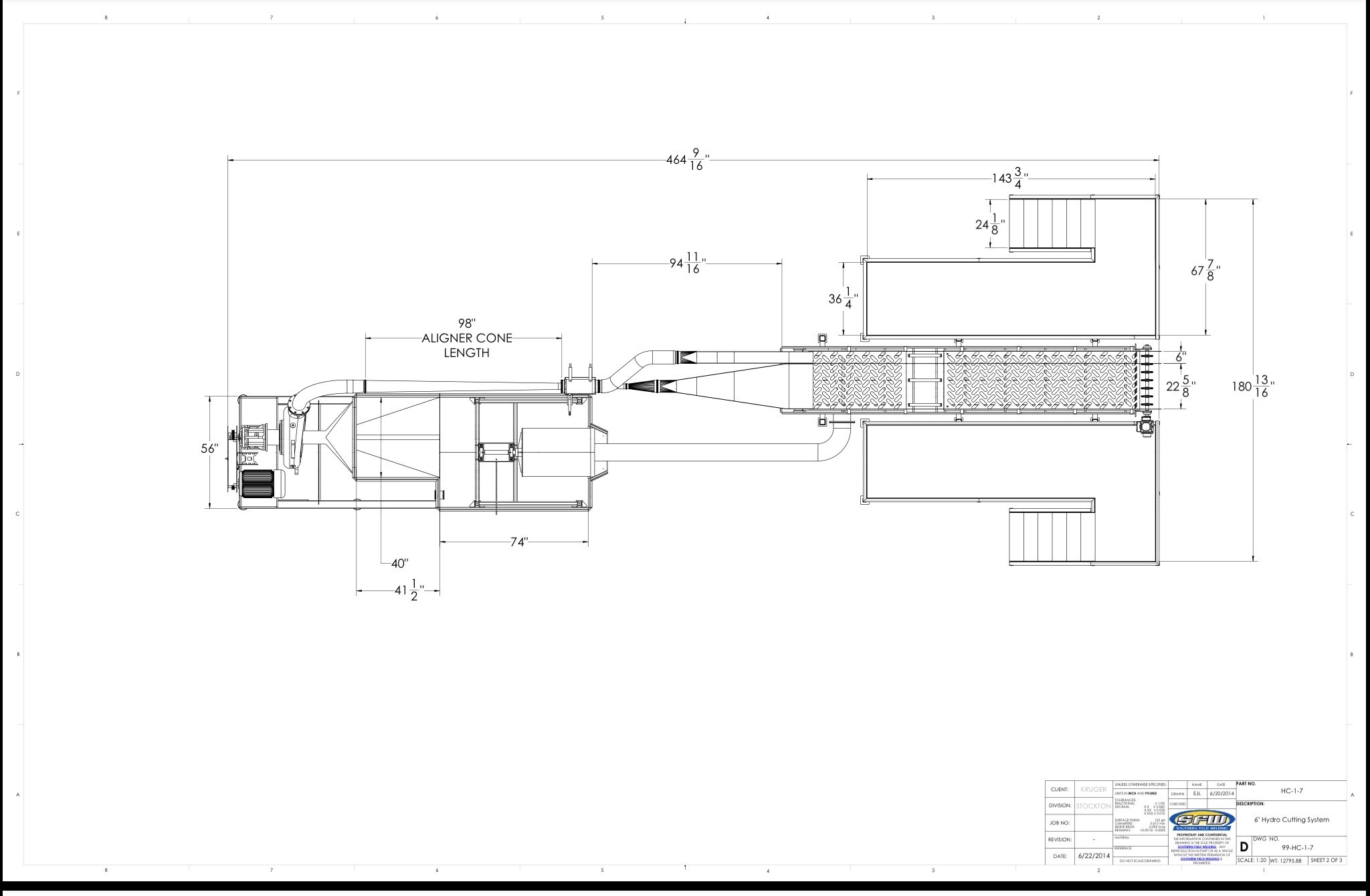 SFW hydro-cutter integrated into a processing line layout