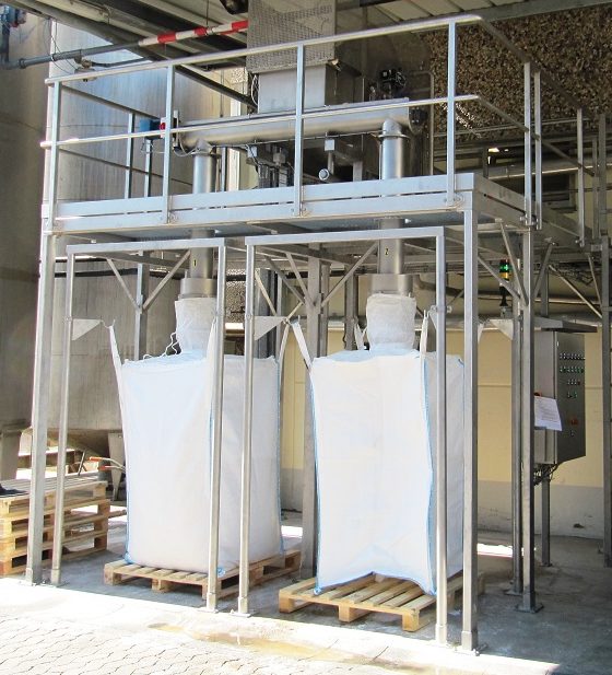 Starch recovery equipment with big bag filling stations on a production floor