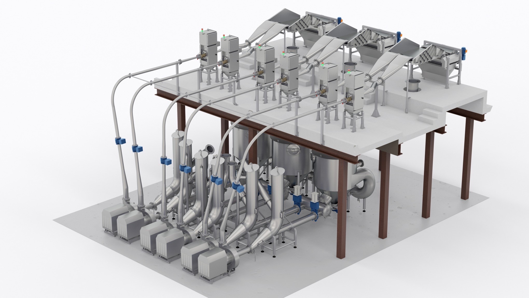 Rendering of a multi-lane SFW hydro-cutting system layout