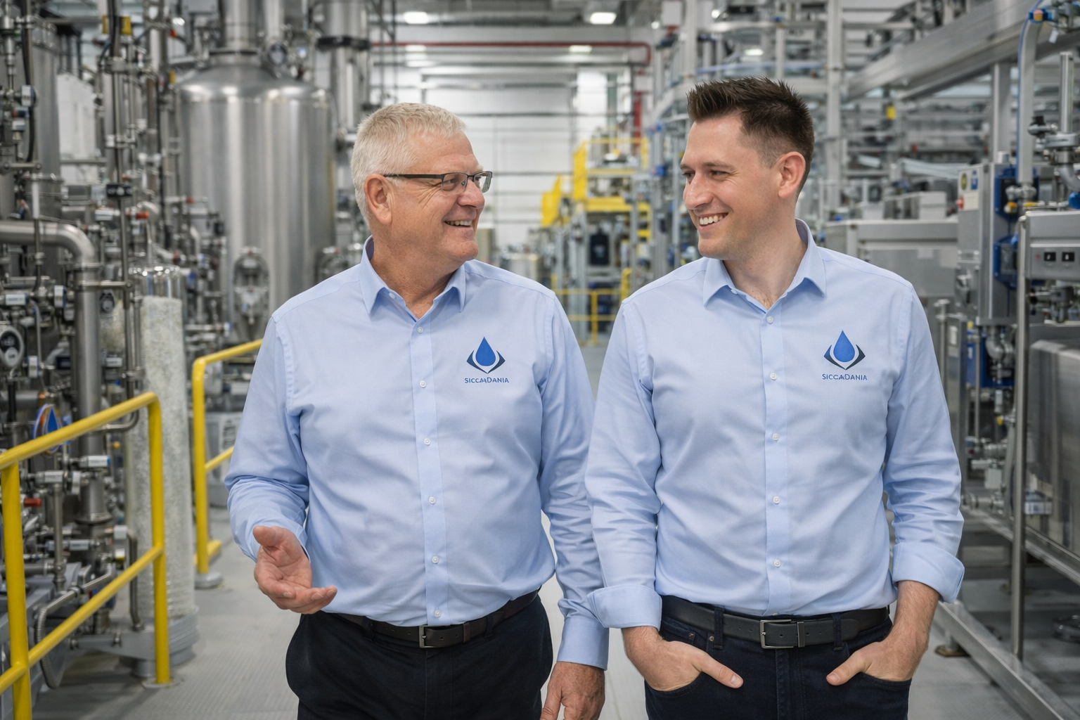 Two SiccaDania Americas team members walking through the processing plant